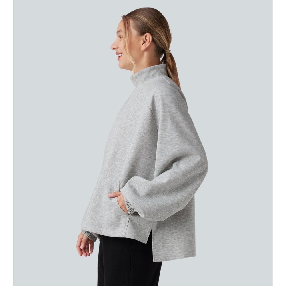 Halara Mock Neck Long Sleeve High Low Casual Sweatshirt with Pocket Gray S